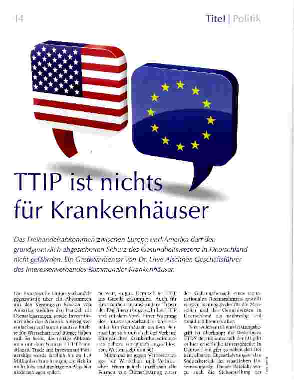 Vorschauseite 1: TTIP ist nichts für Krankenhäuser