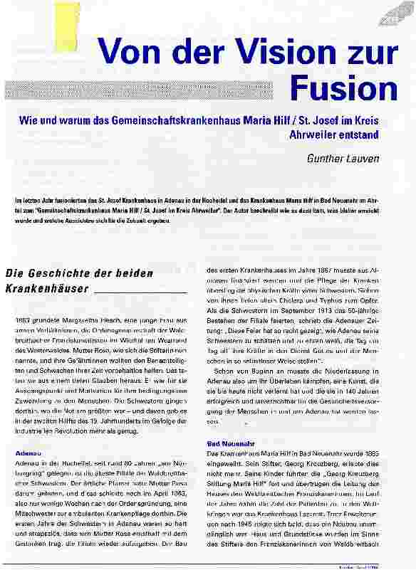 Vorschauseite 1: Von der Vision zur Fusion - Wie und warum das Gemeinschaftskrankenhaus Maria Hilf / St. Josef im Kreis Ahrweiler entstand