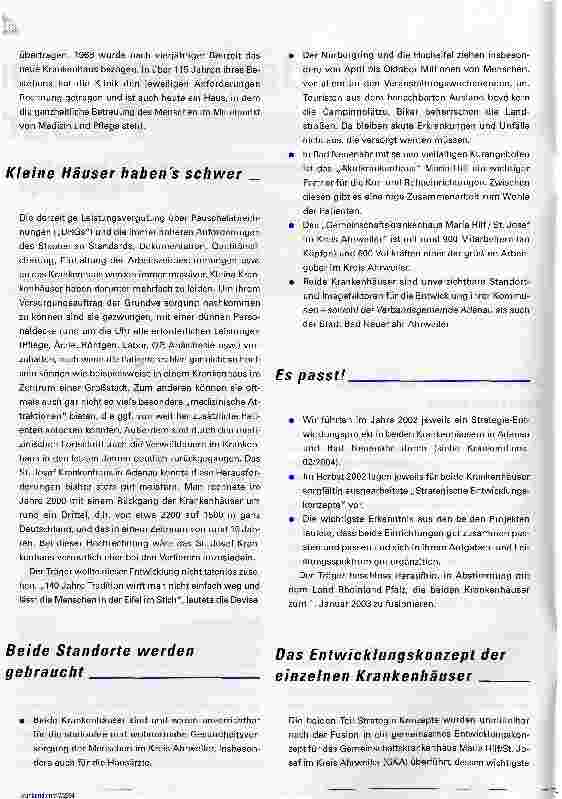 Vorschauseite 2: Von der Vision zur Fusion - Wie und warum das Gemeinschaftskrankenhaus Maria Hilf / St. Josef im Kreis Ahrweiler entstand