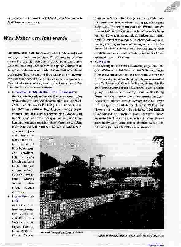 Vorschauseite 5: Von der Vision zur Fusion - Wie und warum das Gemeinschaftskrankenhaus Maria Hilf / St. Josef im Kreis Ahrweiler entstand