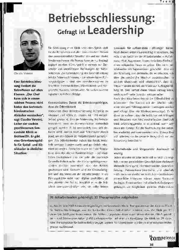Vorschauseite 1: Betriebsschliessung: Gefragt ist Leadership