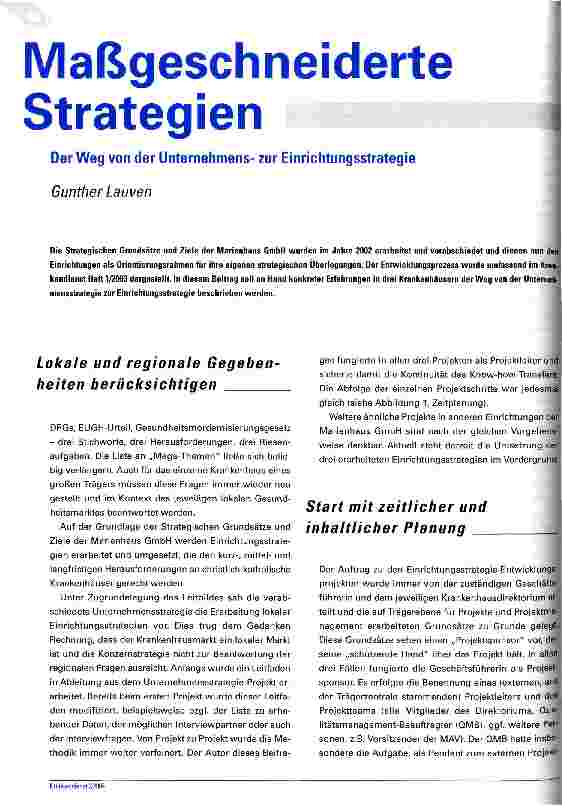 Vorschauseite 1: Maßgeschneiderte Strategien Der Weg von der Unternehmenszur Einrichtungsstrategie