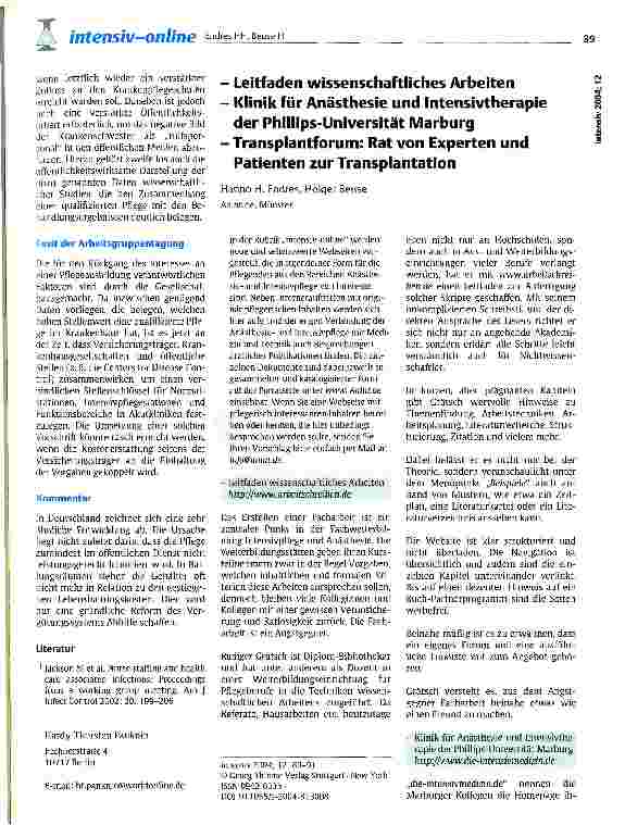 Vorschauseite 4: Personalausstattung im Pflegedienst und nosokomiale Infektionen: Zusammenfassung einer Arbeitsgruppentagung in Atlanta, USA
