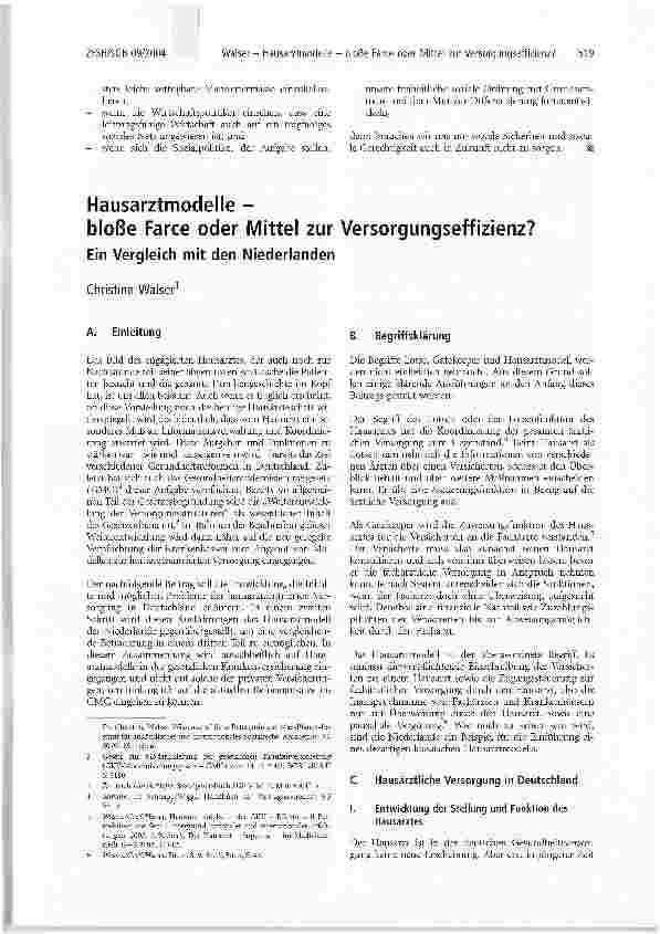 Vorschauseite 1: Hausarztmodelle -bloße Farce oder Mittel zur Versorgungseffizienz? Ein Vergleich mit den Niederlanden