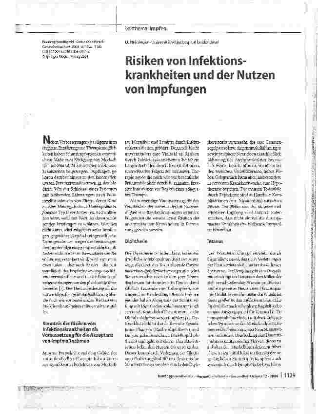 Vorschauseite 1: Risiken von Infektionskrankheiten und der Nutzen von Impfungen