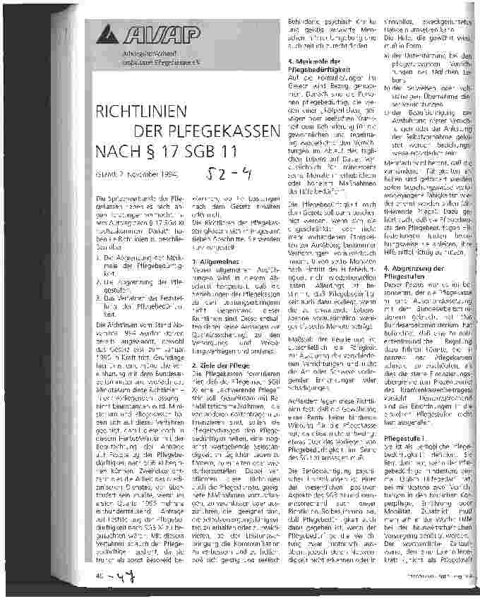 Vorschauseite 1: Richtlinien der Pflegekassen nach Par. 17 SGB 11 Stand 7.11.94