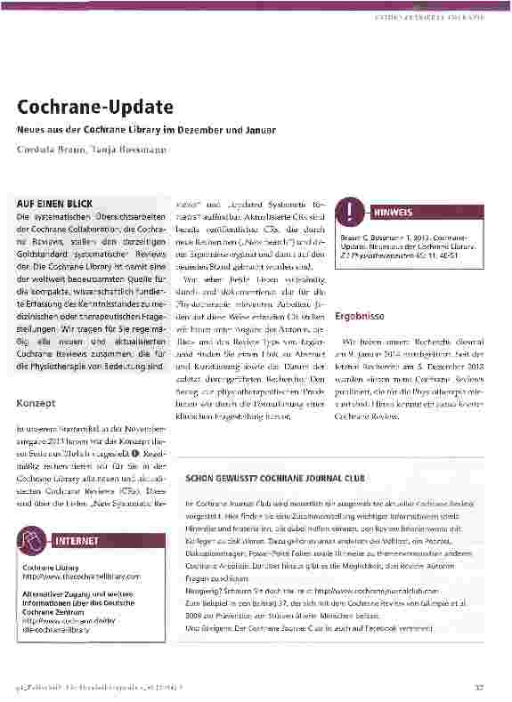 Vorschauseite 1: Cochrane-UpdateNeues aus der Cochrane Library im Dezember und Januar