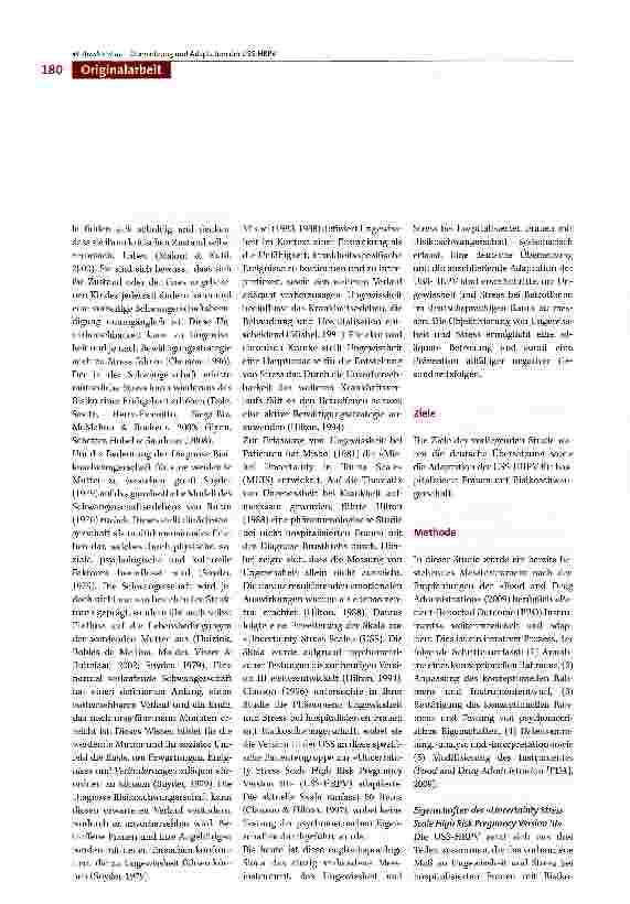 Vorschauseite 2: Deutsche Übersetzung und Adaptation der «Uncertainty Stress Scale High Risk Pregnancy Version III» (USS-HRPV) für hospitalisierte Frauen mit Risikoschwangerschaft