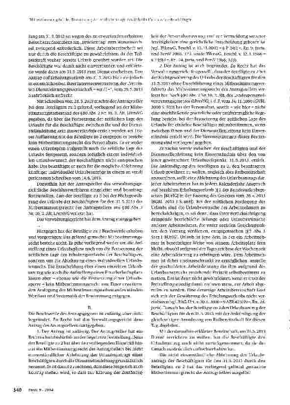 Vorschauseite 2: Mitbestimmung bei der Festsetzung der zeitlichen Lage des Urlaubs für einzelne Beschäftigte
