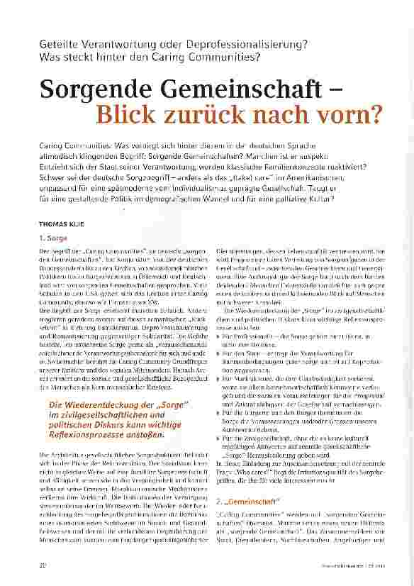 Vorschauseite 1: Sorgende Gemeinschaft -Blick zurück nach vorn?
