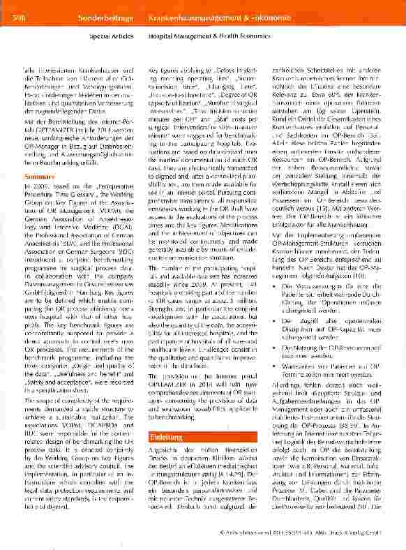 Vorschauseite 2: Fünf Jahre OP-Prozessdaten Benchmarking (2009-2013) Der aktuelle Stand desProgramms von VOPM, DGAI/BDA und BDC