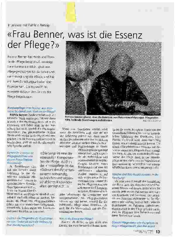 Vorschauseite 1: Frau Benner, was ist die Essenz der Pflege?