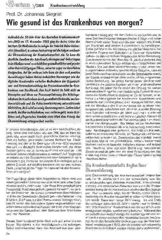 Vorschauseite 1: Wie gesund ist das Krankenhaus von morgen?