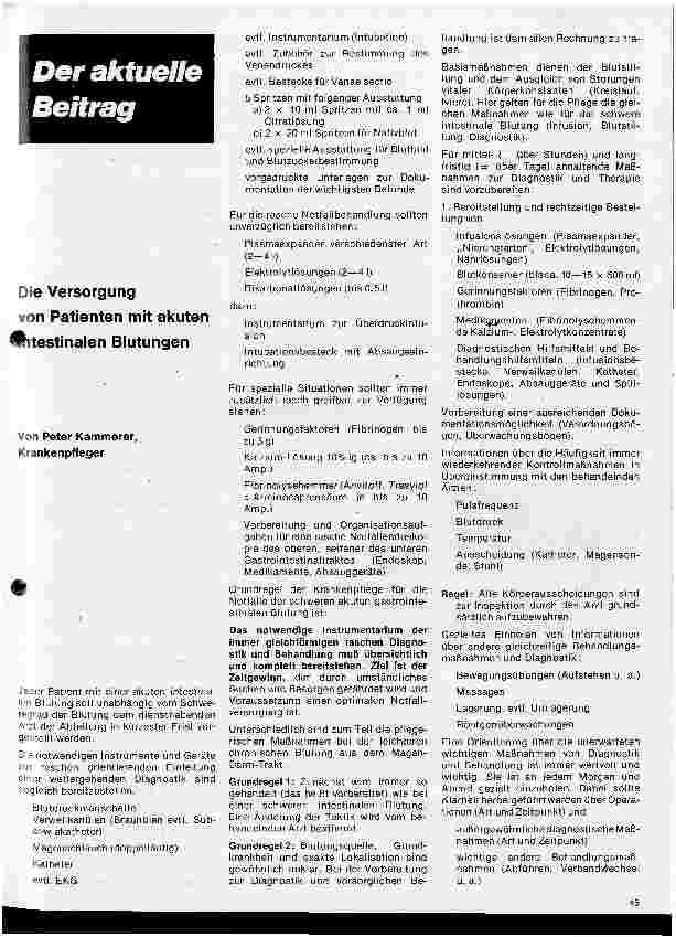 Vorschauseite 1: Die Versorgung von Patienten mit akuten Intestinalblutungen