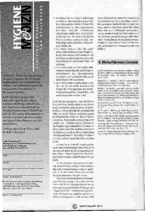 Vorschauseite 6: Infektionsprophylaxe in der ärztlichen Praxis und bei der ärztlichen Versorgung von Patienten im häuslichen Bereich/Heim
