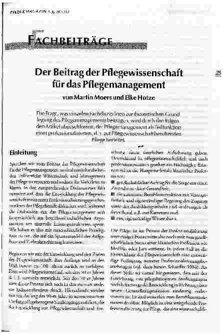 Vorschauseite 1: Der Beitrag der Pflegewissenschaft für das Pflegemanagement