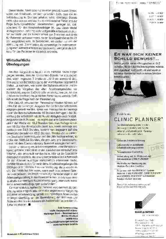 Vorschauseite 3: Humanere ArbeitszeitgestaltungBereitschaftsdienst-Organisation aus der Sicht des Marburger Bundes