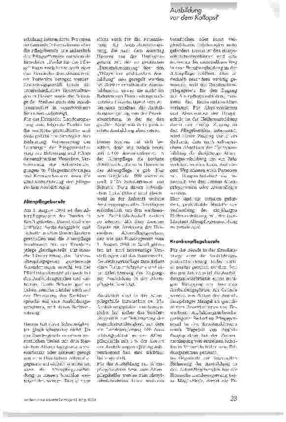 Vorschauseite 2: Maßnahmen der Landesregierung Hessenzur Verbesserung der Ausbildungssituation in der Pflege