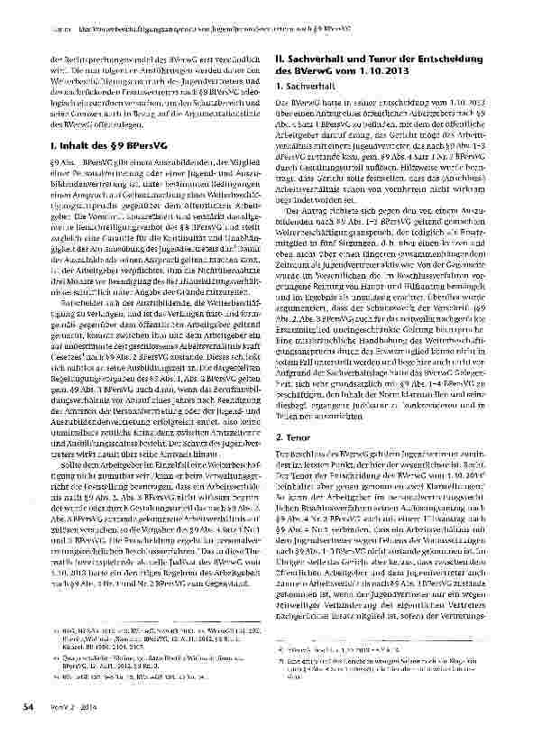 Vorschauseite 2: Der Weiterbeschäftigungsanspruch von Jugend(ersatz)-vertretern nach § 9 BPersVGzugleich Besprechung von BVerwG, Beschl. v. 1. 10. 2013 6 P 6. 13