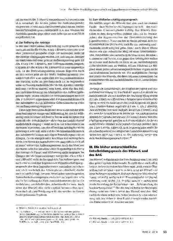 Vorschauseite 3: Der Weiterbeschäftigungsanspruch von Jugend(ersatz)-vertretern nach § 9 BPersVGzugleich Besprechung von BVerwG, Beschl. v. 1. 10. 2013 6 P 6. 13