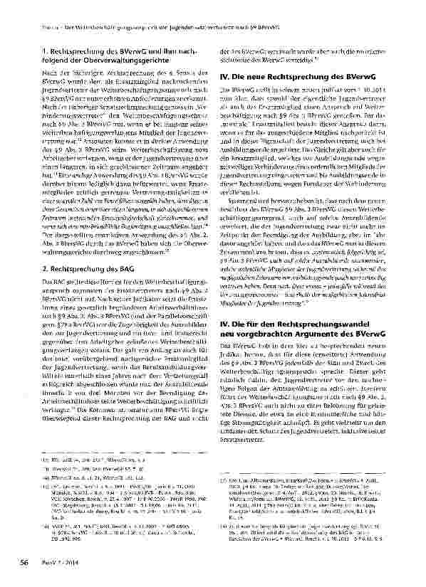 Vorschauseite 4: Der Weiterbeschäftigungsanspruch von Jugend(ersatz)-vertretern nach § 9 BPersVGzugleich Besprechung von BVerwG, Beschl. v. 1. 10. 2013 6 P 6. 13