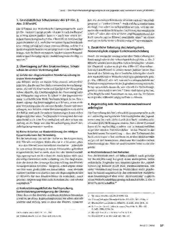 Vorschauseite 5: Der Weiterbeschäftigungsanspruch von Jugend(ersatz)-vertretern nach § 9 BPersVGzugleich Besprechung von BVerwG, Beschl. v. 1. 10. 2013 6 P 6. 13
