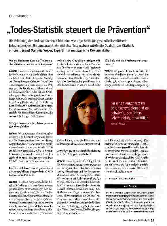 Vorschauseite 1: Todes-Statistik steuert die Prävention