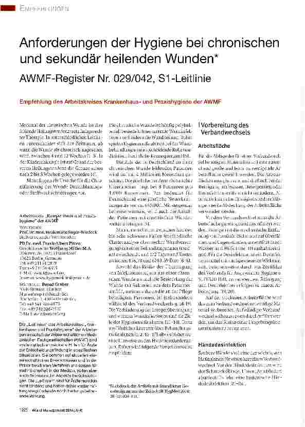 Vorschauseite 1: Anforderungen der Hygiene bei chronischen und sekundär heilenden Wunden*AWMF-Register Nr. 029/042, S1 -Leitlinie