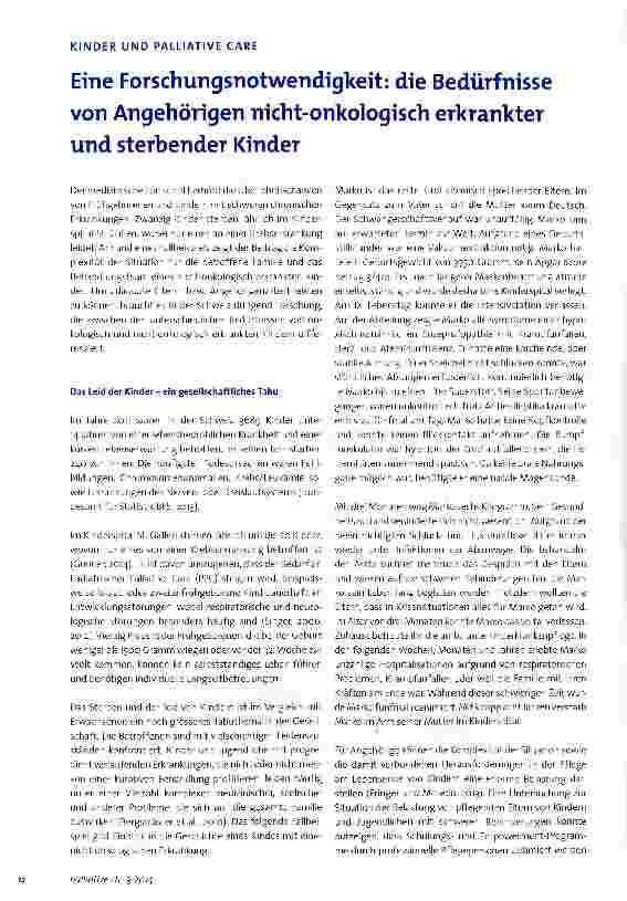Vorschauseite 1: Eine Forschungsnotwendigkeit: die Bedürfnisse von Angehörigen nicht-onkologisch erkrankter und sterbender Kinder