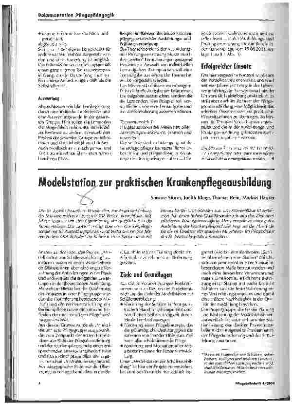 Vorschauseite 1: Modellstation zur praktischen Krankenpflegeausbildung