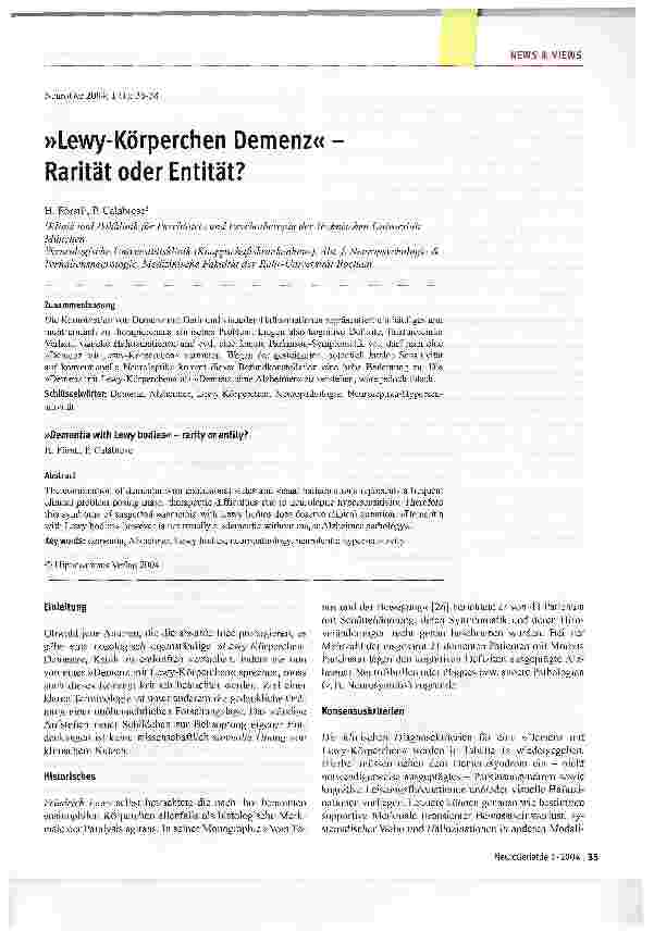 Vorschauseite 1: Lewy-Körperchen Demenz -Rarität oder Entität?
