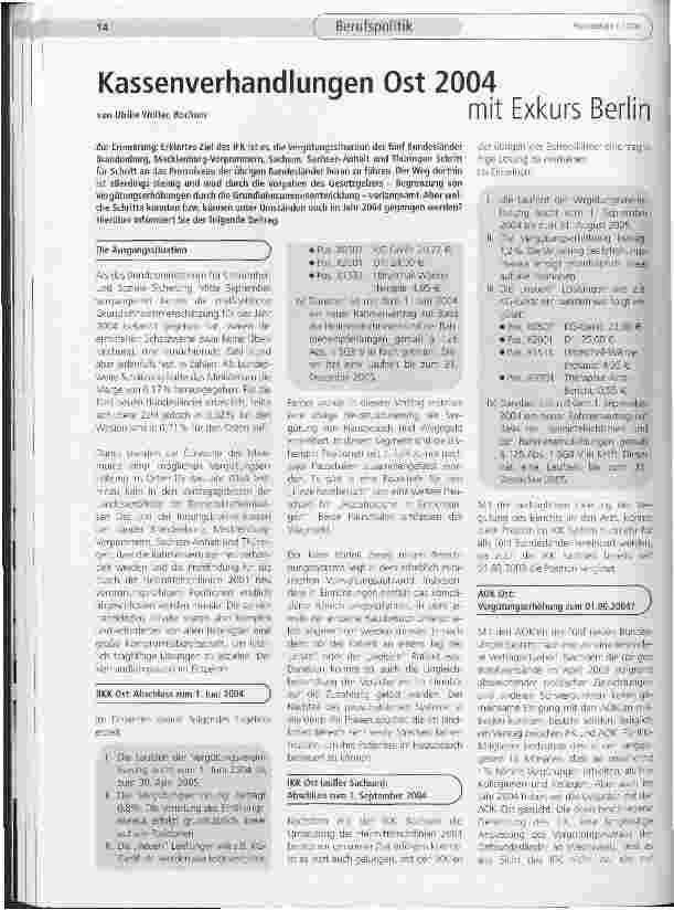 Vorschauseite 1: Kassenverhandlungen Ost 2004 mit Exkurs Berlin