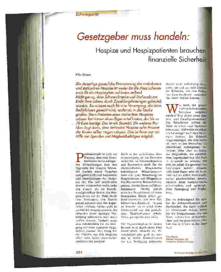 Vorschauseite 1: Gesetzgeber muss handeln: Hospize und Hospizpatienten brauchen finanzielle Sicherheit