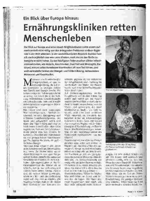 Vorschauseite 1: Ein Blick über Europa hinaus: Ernährungskliniken retten Menschenleben
