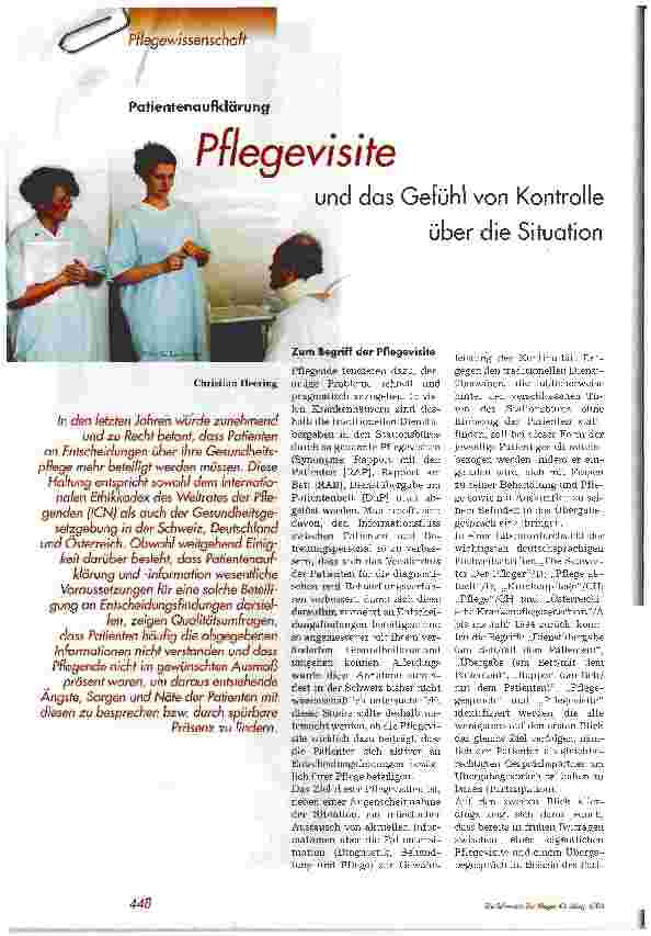 Vorschauseite 1: Pflegevisite und das Gefühl von Kontrolle über die Situation
