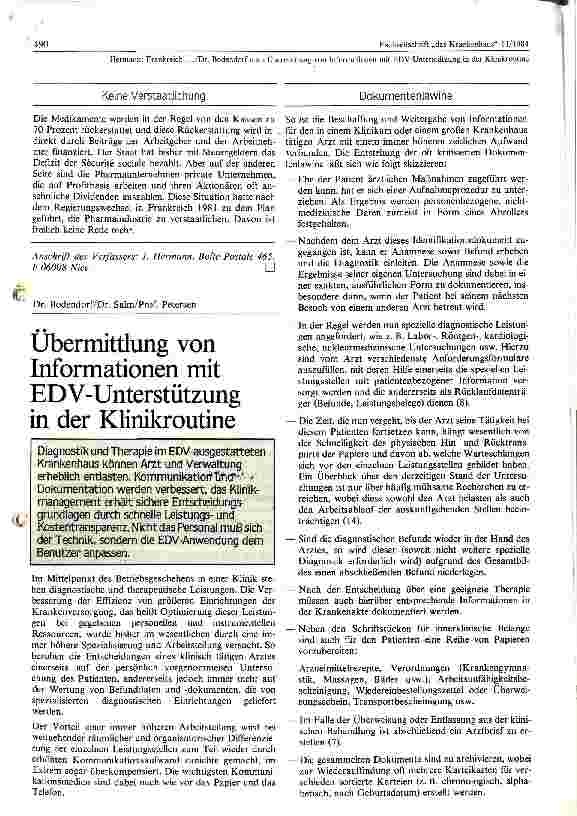 Vorschauseite 1: Übermittlung von Informationen mit EDV - Unterstützung in der Klinikroutine