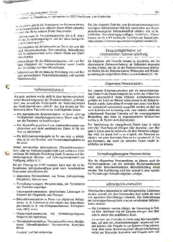 Vorschauseite 2: Übermittlung von Informationen mit EDV - Unterstützung in der Klinikroutine