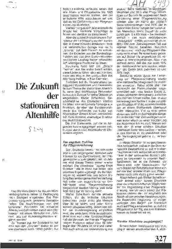 Vorschauseite 1: Die Zukunft der stationären Altenhilfe