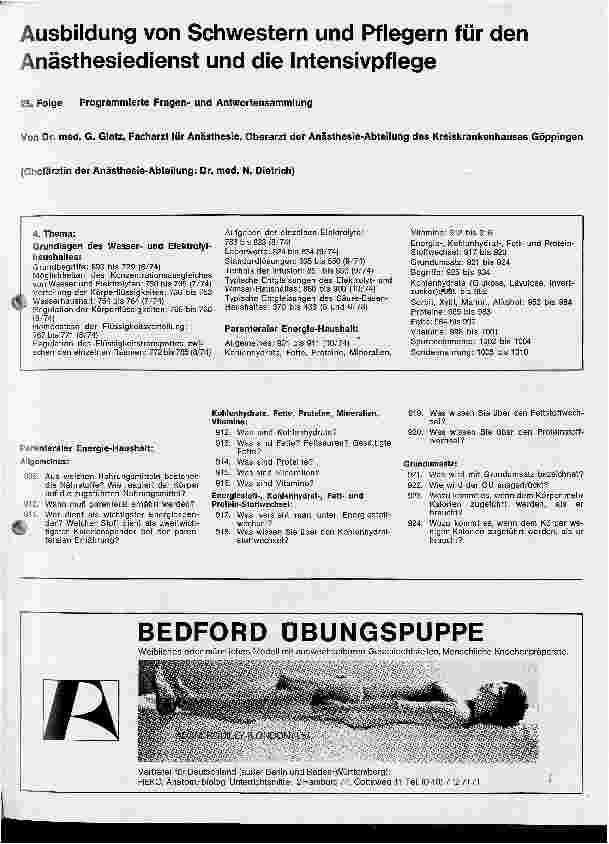 Vorschauseite 1: Ausbildung von Schwestern und Pflegern für den Anästhesiedienst und die Intensivpflege // Programmierte Fragenund Antwortsammlung