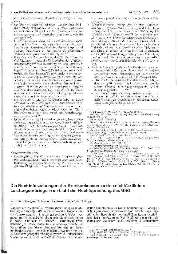 Vorschauseite 1: Die Rechtsbeziehungen der Krankenkassen zu den nichtärztlichen Leistungserbringern im Licht der Rechtsprechung des BSG