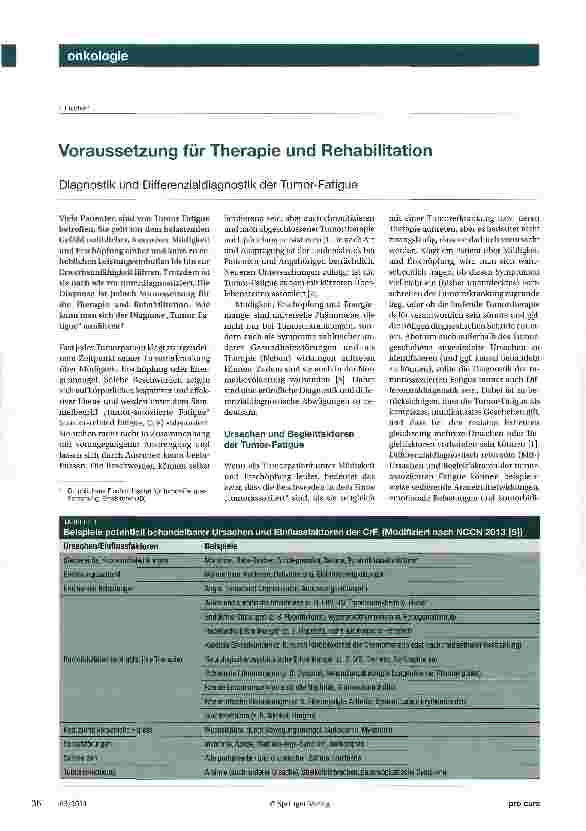Vorschauseite 1: Voraussetzung für Therapie und RehabilitationDiagnostik und Differenzialdiagnostik derTumor-Fatigue