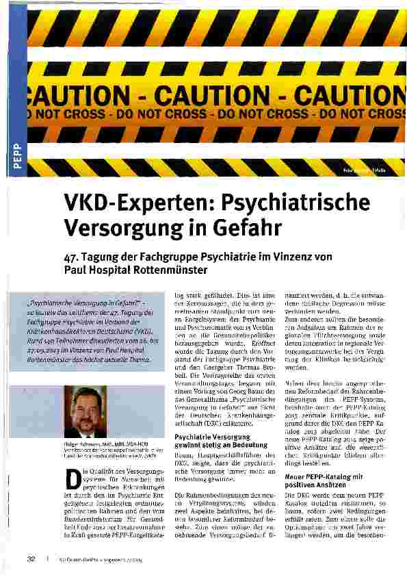 Vorschauseite 1: VKD-Experten: Psychiatrische Versorgung in Gefahr