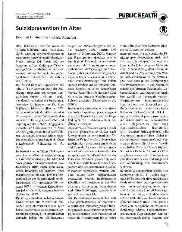 Vorschauseite 1: Suizidprävention im Alter