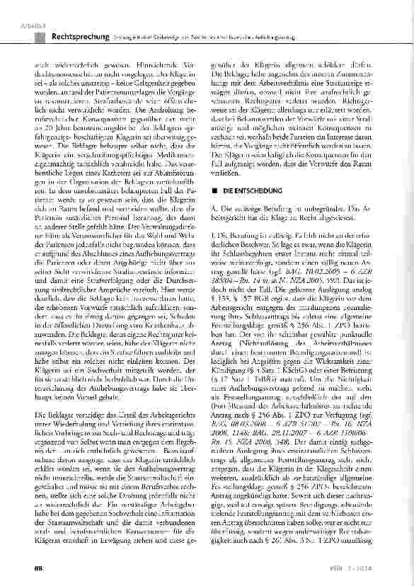 Vorschauseite 4: Drohung mit einer Strafanzeige zum Zwecke des Abschlusses eines Aufhebungsvertrags
