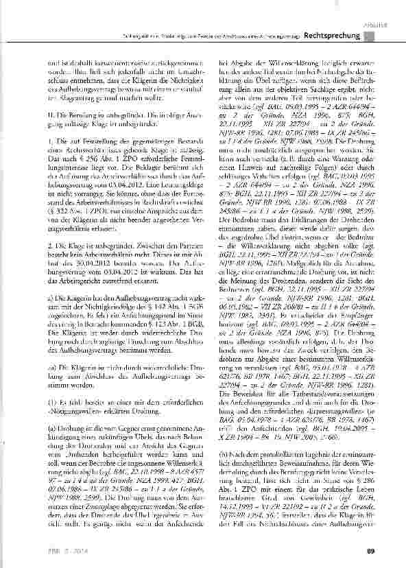 Vorschauseite 5: Drohung mit einer Strafanzeige zum Zwecke des Abschlusses eines Aufhebungsvertrags