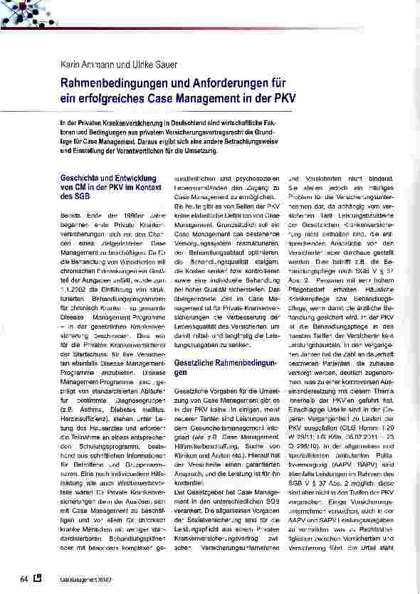 Vorschauseite 1: Rahmenbedingungen und Anforderungen für ein erfolgreiches Case Management in der PKV