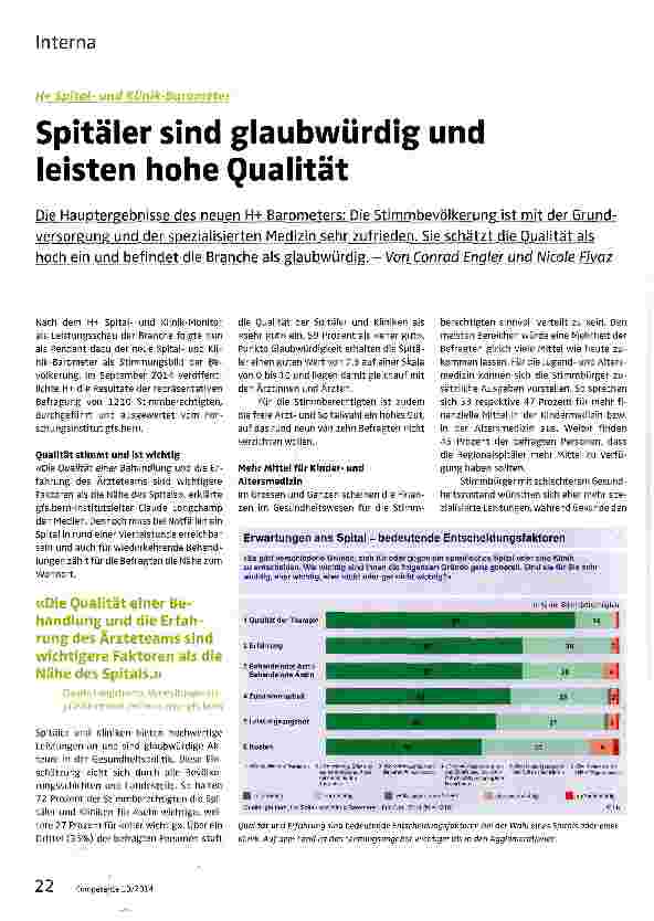 Vorschauseite 1: Spitäler sind glaubwürdig und leisten hohe Qualität