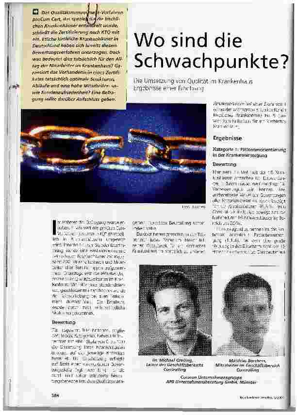 Vorschauseite 1: Wo sind die Schwachpunkte? Die Umsetzung von Qualität im Krankenhaus -Ergebnisse einer Erhebung