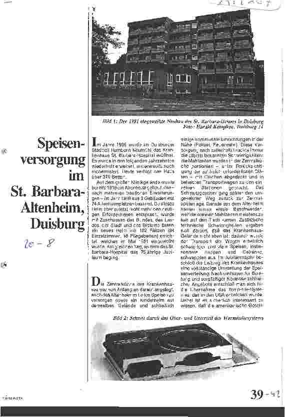 Vorschauseite 1: Speisenversorgung im St. Barbara-Altenheim, Duisburg