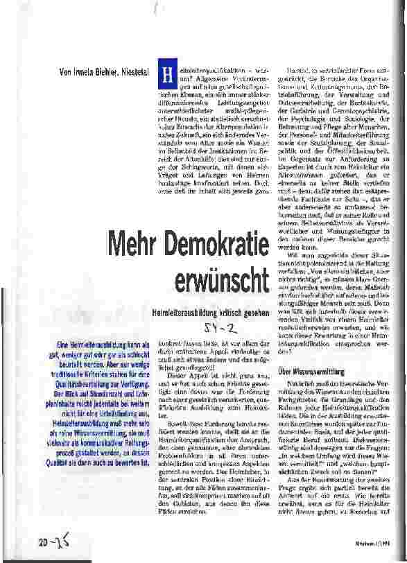 Vorschauseite 1: Mehr Demokratie erwünscht Heimleiterausbildung kritisch gesehen